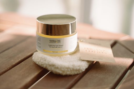 YELLOW BELDI SOUP Jabón suave hidratante + ORGANIC LINEN Guante de hilo orgánico